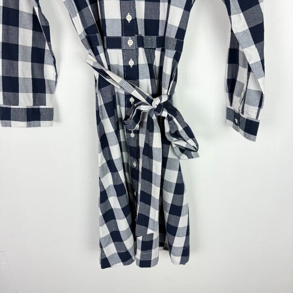 J. Crew Factory Tie-Waist Poplin Shirtdress in Gingham Navy Size 10 EUC - Picture 4 of 12
